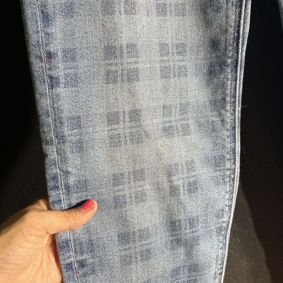 American Eagle Jeans Women Size 00R Blue Medium Wash Plaid Print Stretch 90s Y2K - Picture 5 of 16